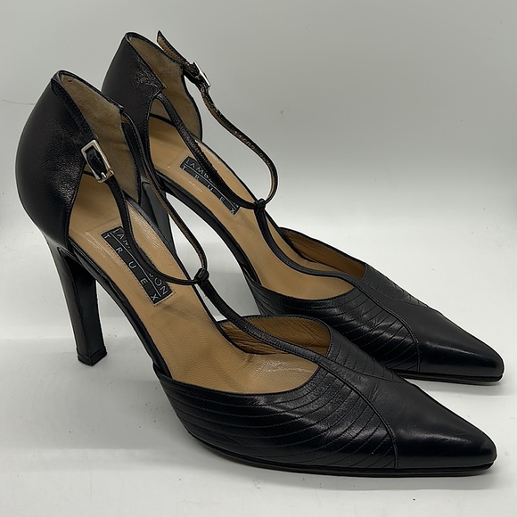 Lambertson Truex Shoes - Lambertson Truex Black Leather Pointed Toe Stiletto Heels Shoes *Sz 38.5/US 8.5*